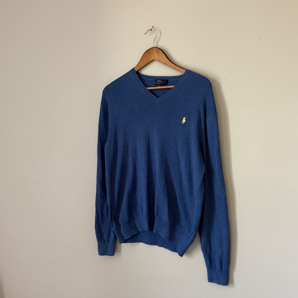 Polo Ralph Lauren V-Neck Pima Cotton Sweater Blue Medium